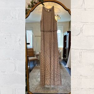 adriana papell nude high neck a-line beaded scallop bridesmaid dress [size 14]